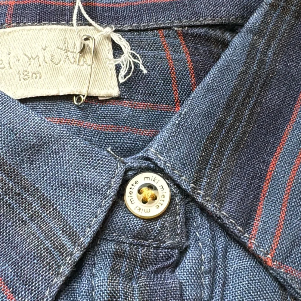 Miki Miette NWT 100% Linen Plaid Polo Button Up 18m
